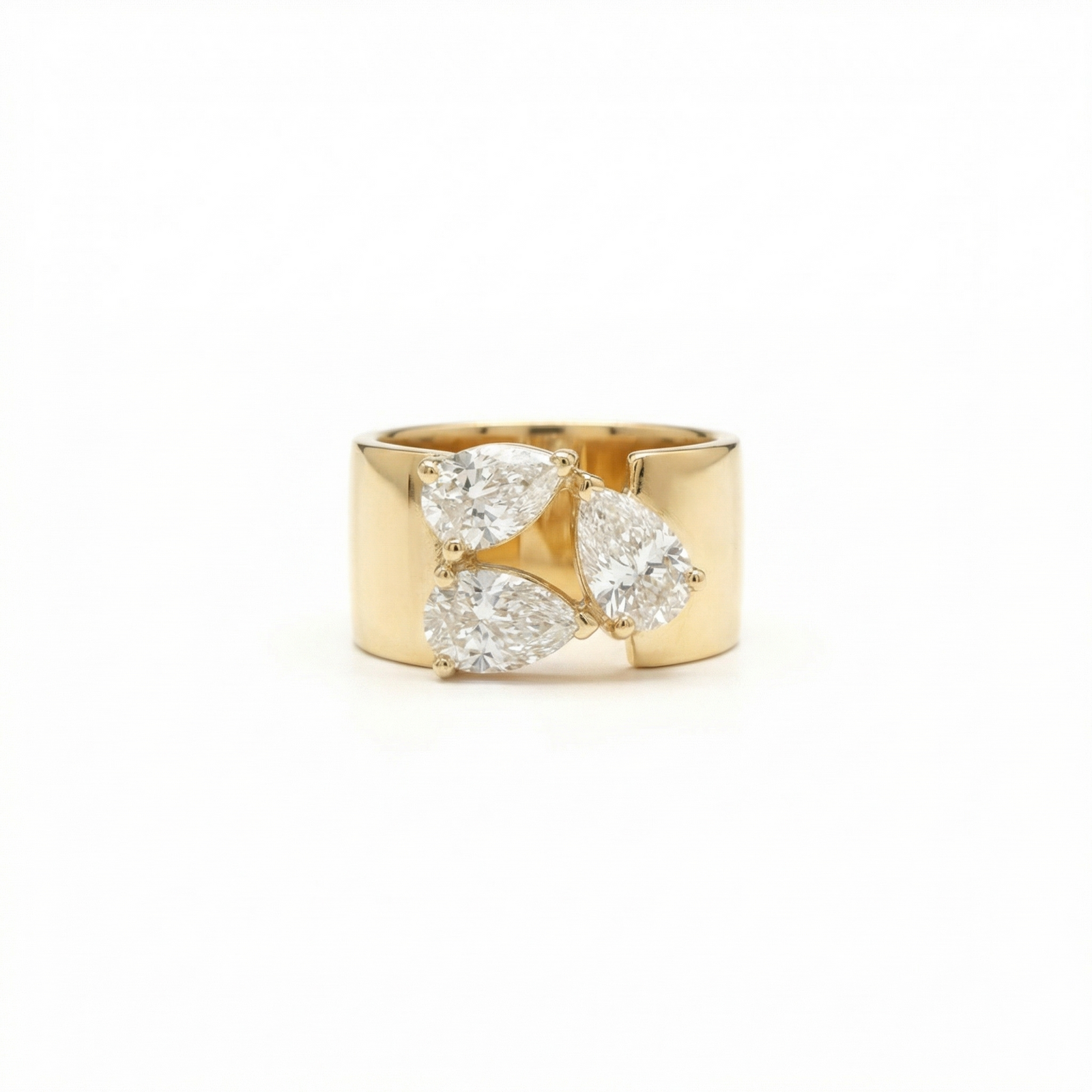 18K Yellow Gold Three Pear Diamond Wide Band Ring — M Grace Jewelry
