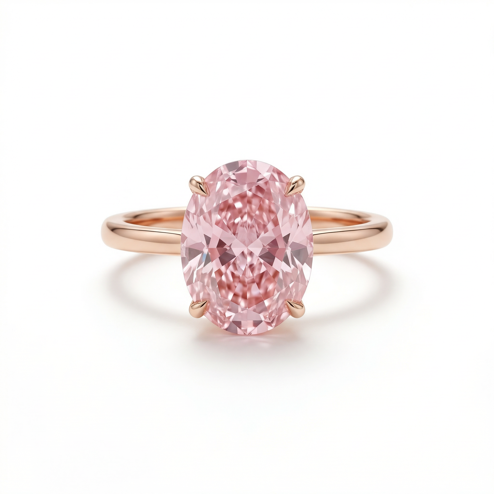 Fancy Intense Pink oval diamond solitaire ring in rose gold — M Grace Jewelry