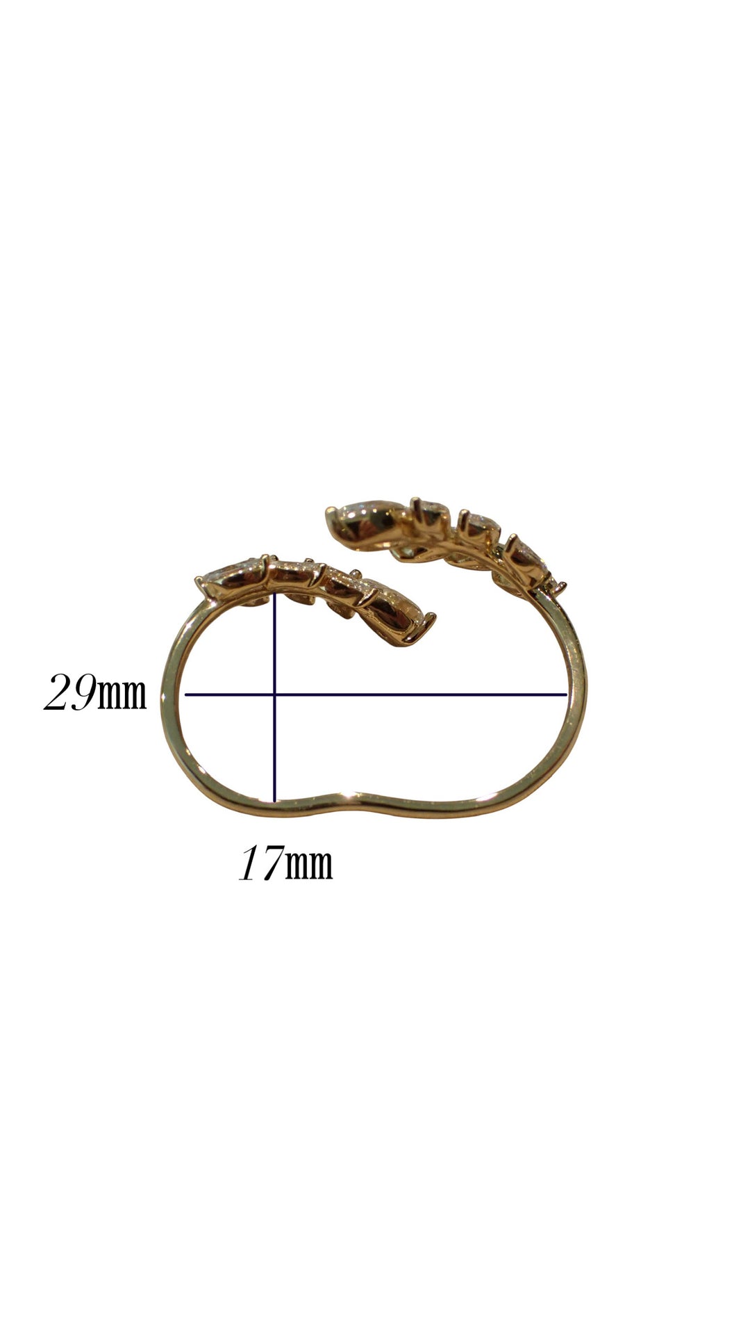 18K Yellow Gold Lab Diamond Two-Finger Leaf Ring Example Measurements— M Grace Jewelry