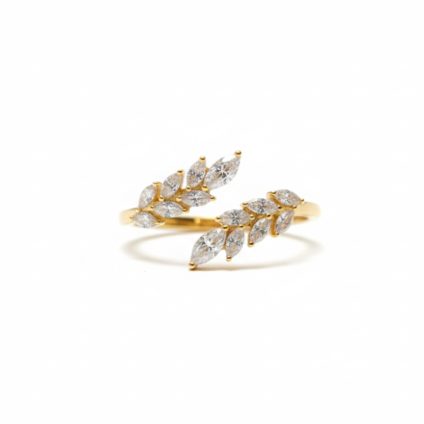 18K Yellow Gold Lab Diamond Two-Finger Leaf Ring — M Grace Jewelry