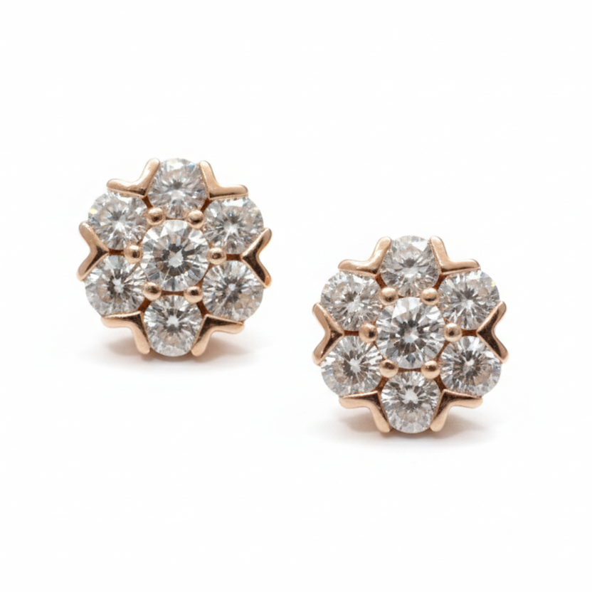 Lab-grown diamond flower cluster stud earrings in 18K rose gold — M Grace Jewelry