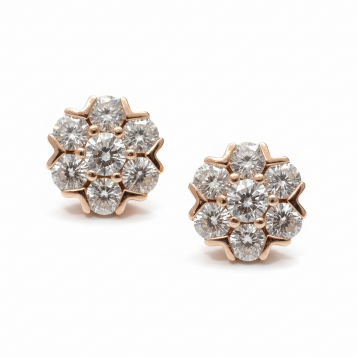 Lab-grown diamond flower cluster stud earrings in 18K rose gold — M Grace Jewelry