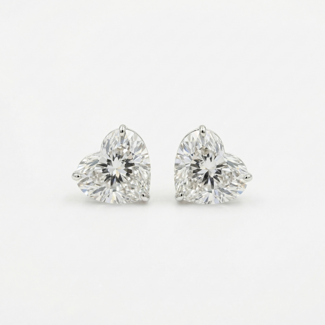 Heart solitaire diamond earrings in 18K white gold — M Grace Jewelry
