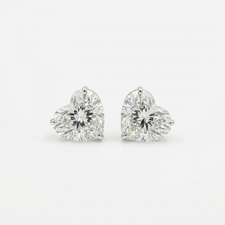 Heart solitaire diamond earrings in 18K white gold — M Grace Jewelry
