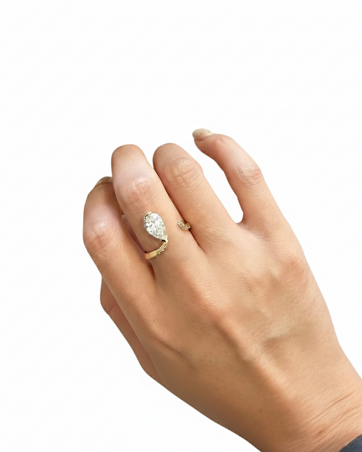 1.81ct pear diamond asymmetric open ring in 18K gold — M Grace Jewelry