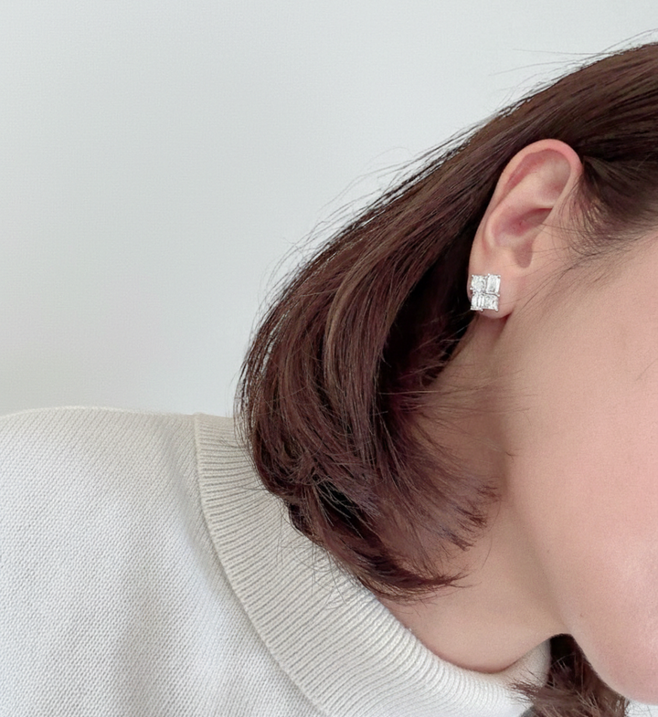 Lab-grown diamond cluster stud earrings in platinum by M Grace Jewelry
