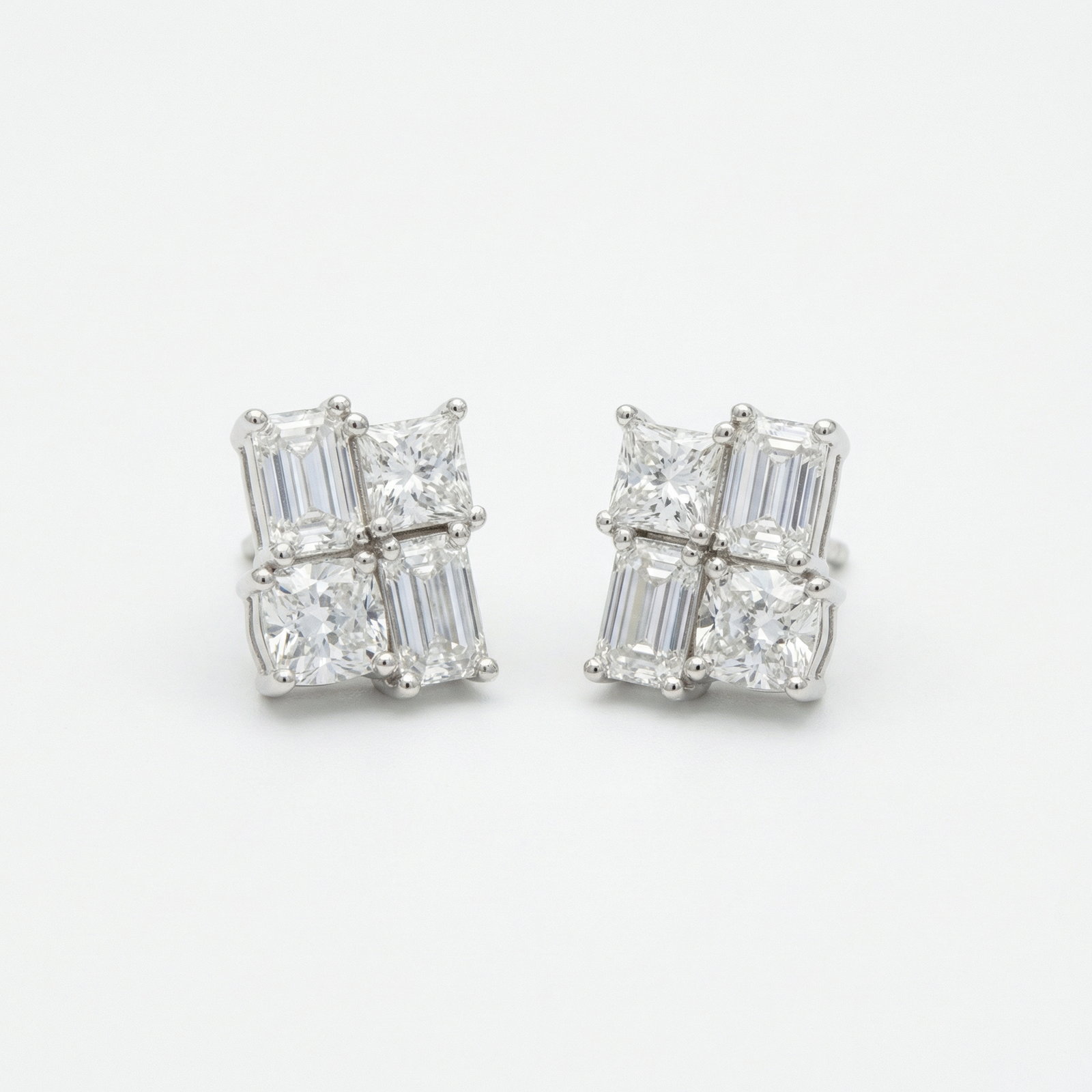 Lab-grown diamond cluster stud earrings in platinum by M Grace Jewelry