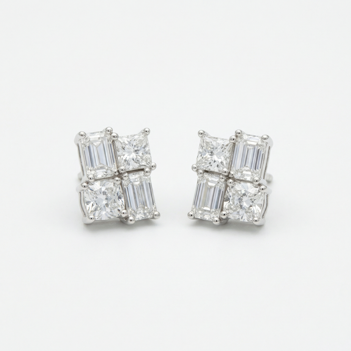 Lab-grown diamond cluster stud earrings in platinum by M Grace Jewelry