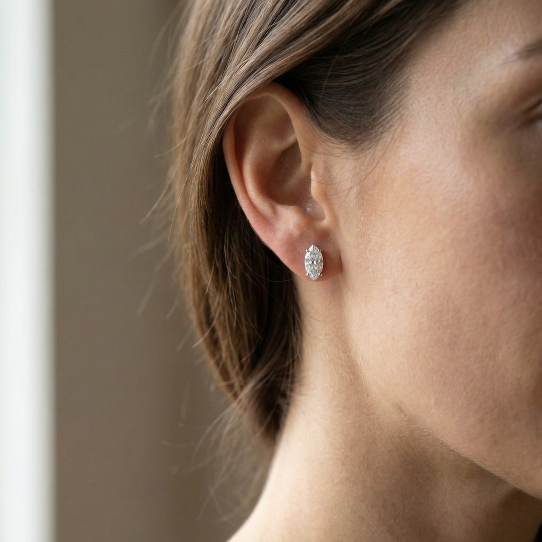 Platinum marquise cut lab-grown diamond stud earrings — M Grace Jewelry