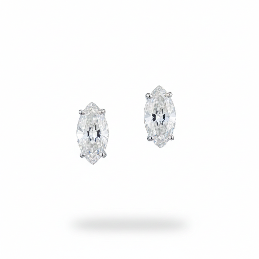 Platinum marquise cut lab-grown diamond stud earrings — M Grace Jewelry