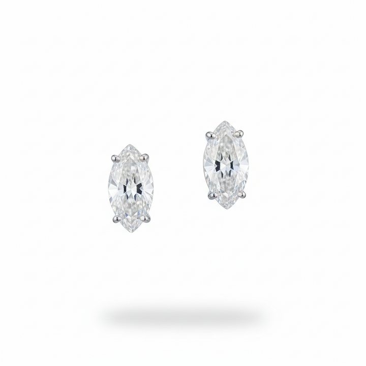 Platinum marquise cut lab-grown diamond stud earrings — M Grace Jewelry