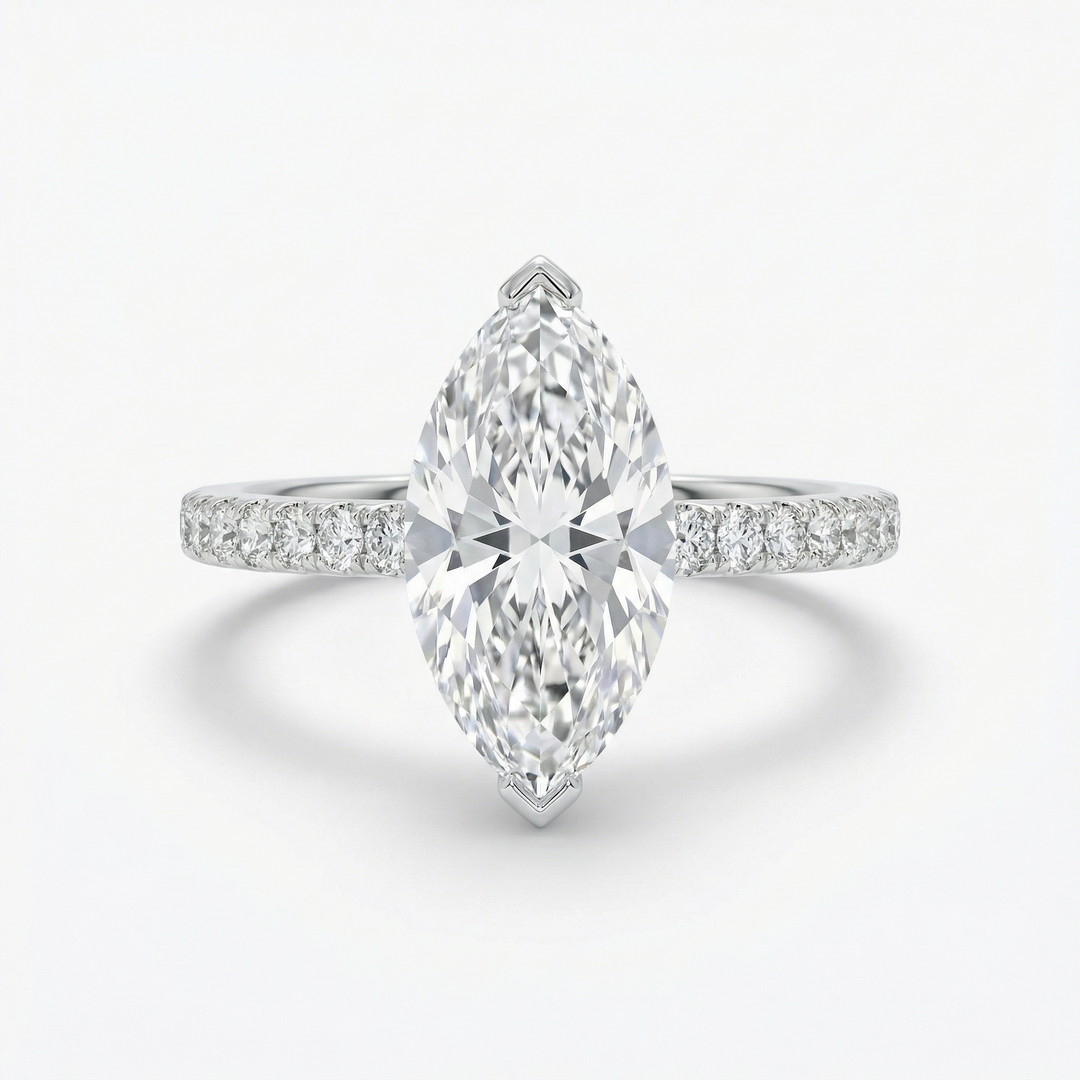 Platinum marquise lab diamond pavé band statement ring — M Grace Jewelry