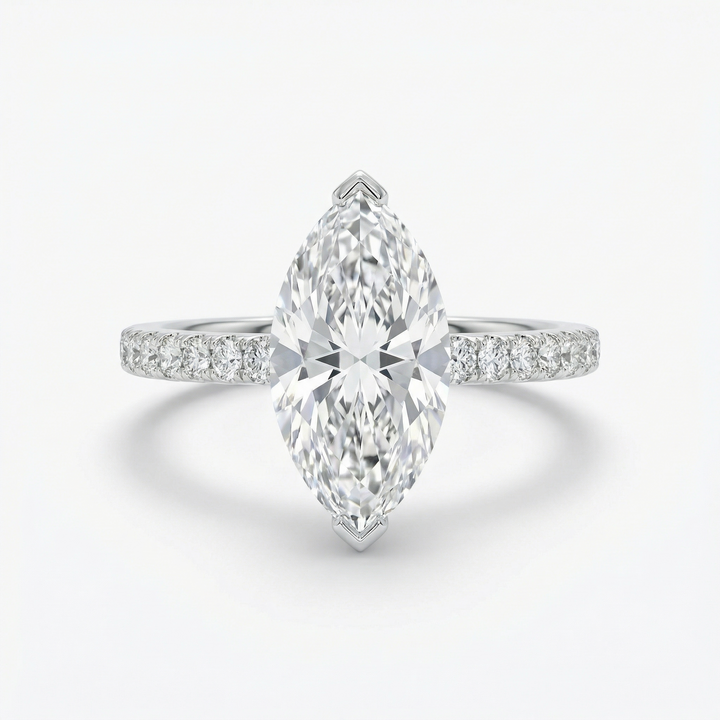 Platinum marquise lab diamond pavé band statement ring — M Grace Jewelry