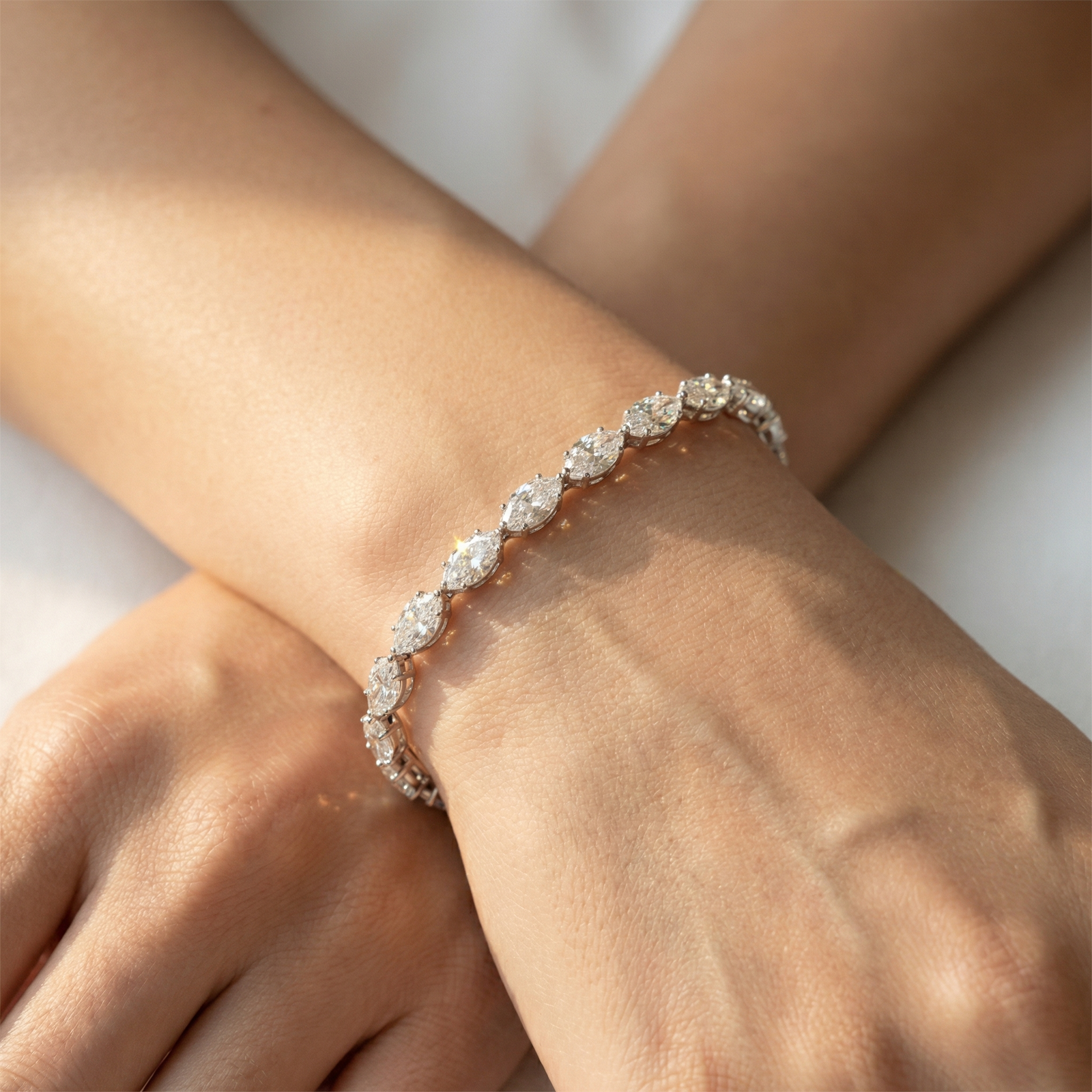 Platinum marquise-cut lab-grown diamond tennis bracelet — M Grace Jewelry