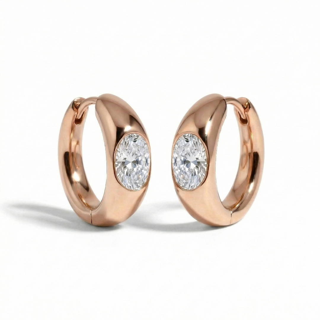 Rose gold oval diamond hoop earrings, lab-grown stones — M Grace Jewelry