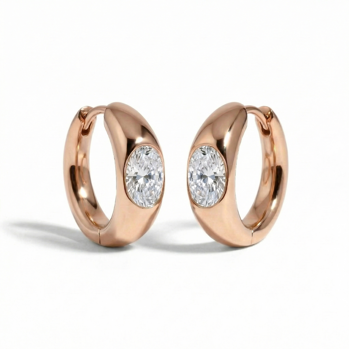 Rose gold oval diamond hoop earrings, lab-grown stones — M Grace Jewelry