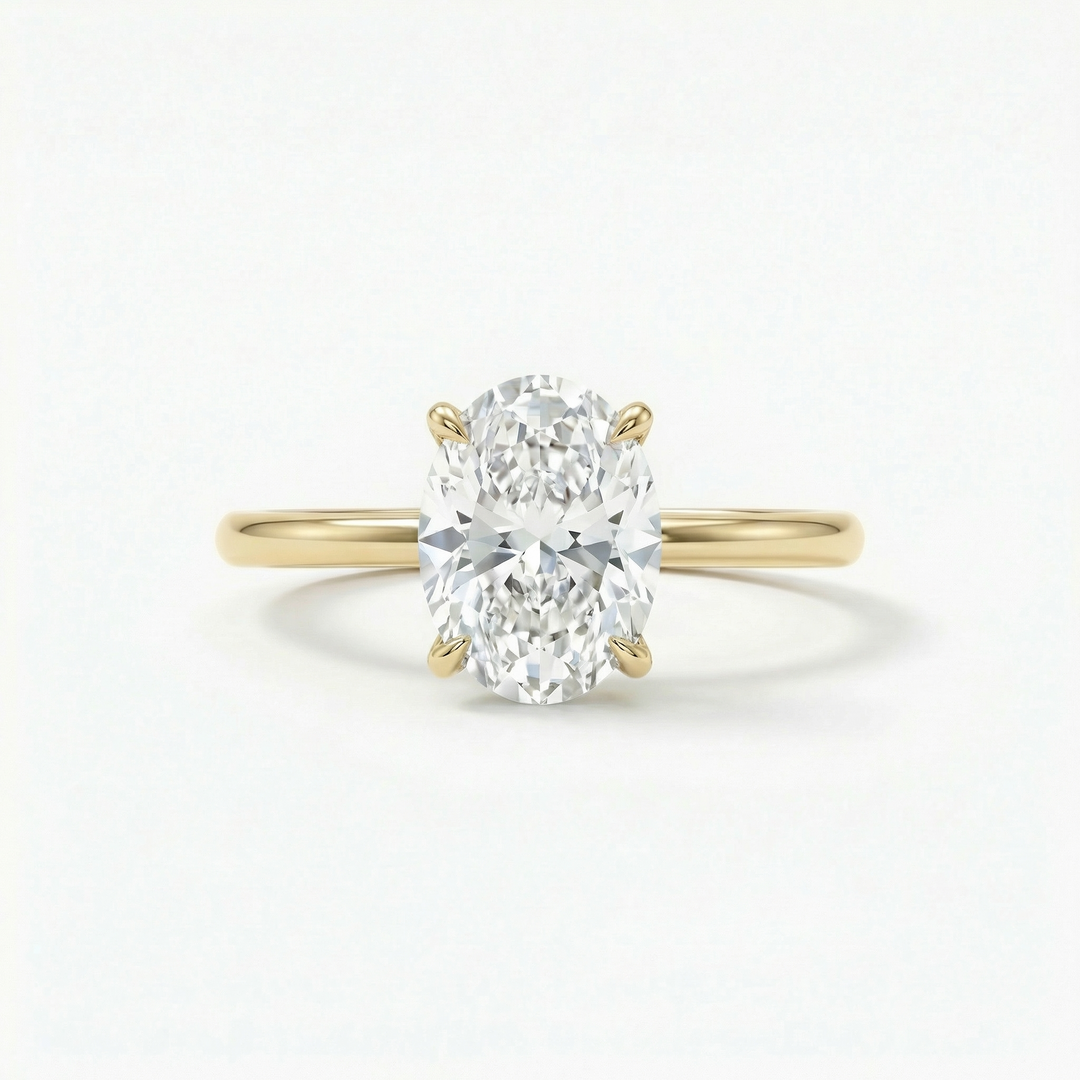 Oval lab-grown diamond solitaire ring in yellow gold — M Grace Jewelry