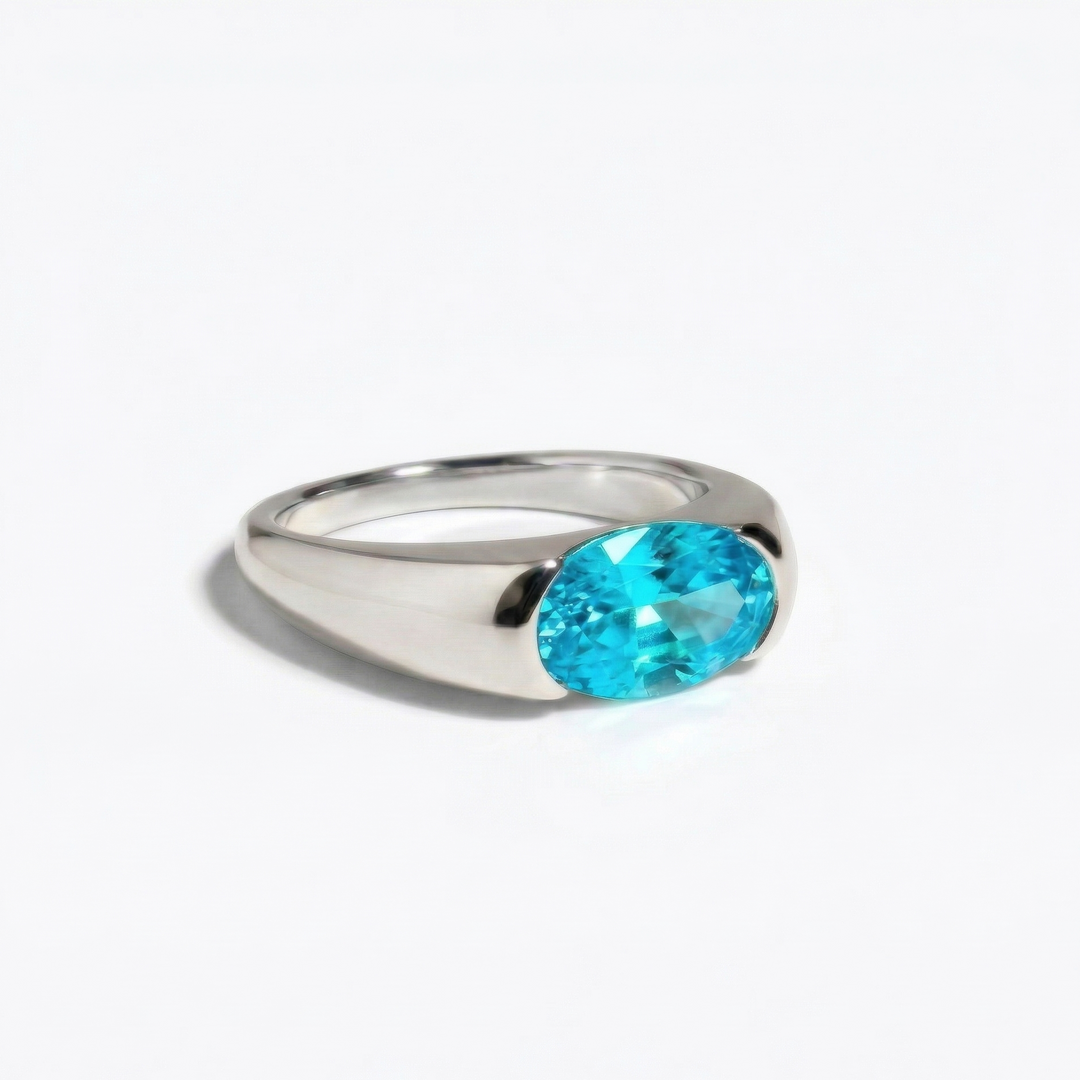 Lab-grown Paraiba tourmaline oval ring in platinum — M Grace Jewelry