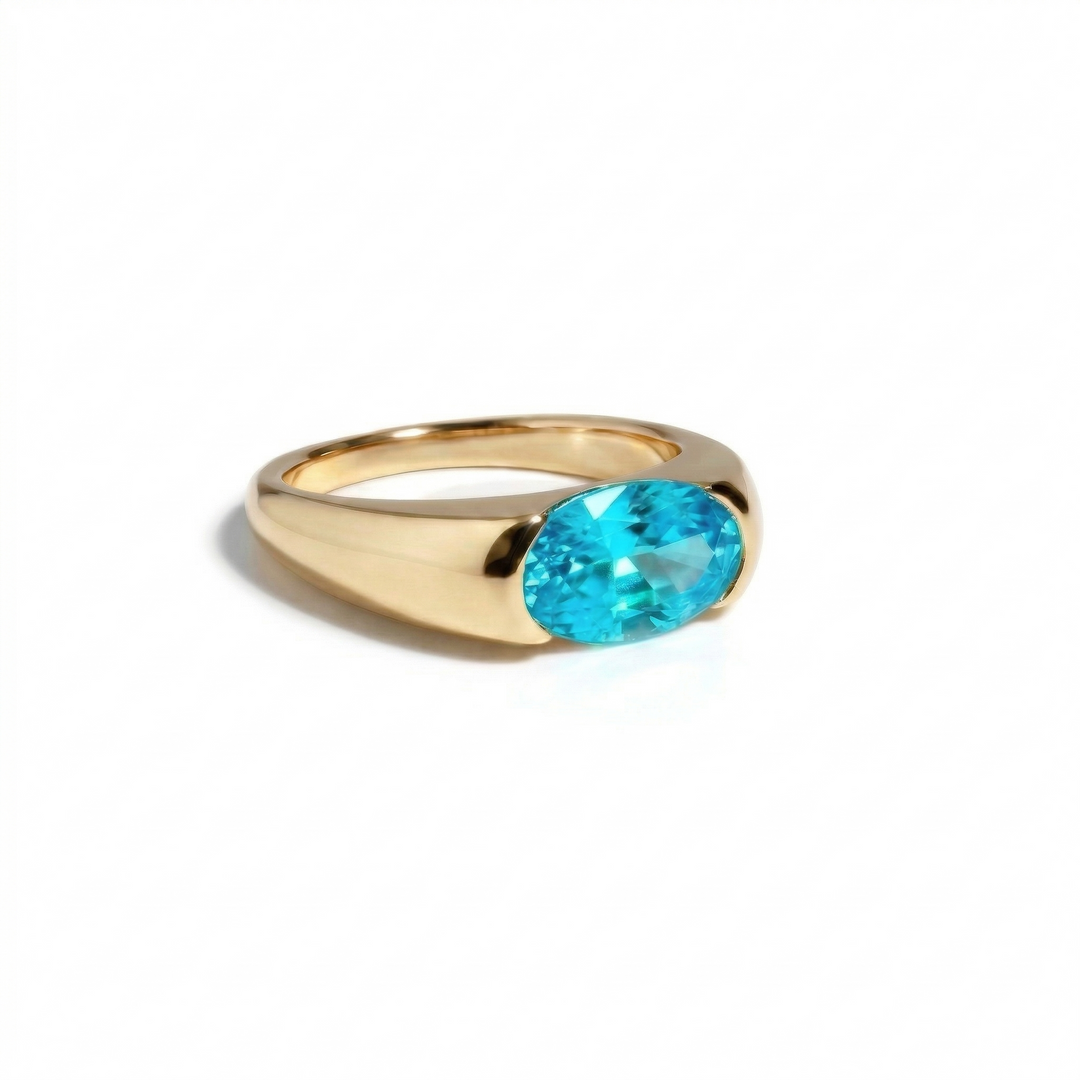 Lab-grown Paraiba tourmaline oval ring in yellow gold — M Grace Jewelry