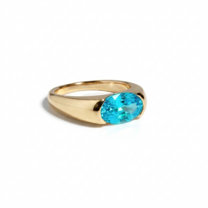 Lab-grown Paraiba tourmaline oval ring in yellow gold — M Grace Jewelry