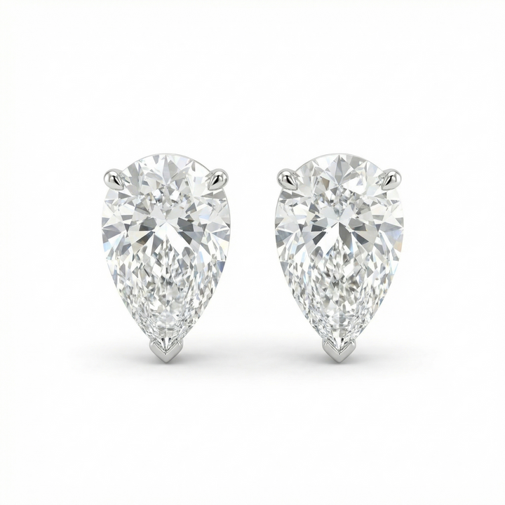 Pear shape lab-grown diamond solitaire earrings in platinum, M Grace Jewelry