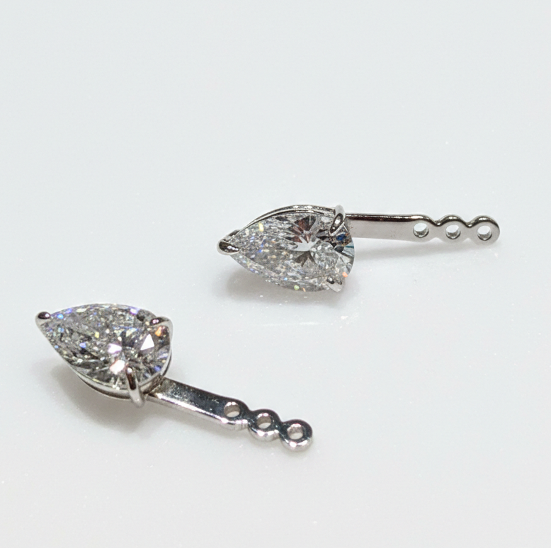 Platinum pear diamond earring enhancers, 2.0ct total — M Grace Jewelry