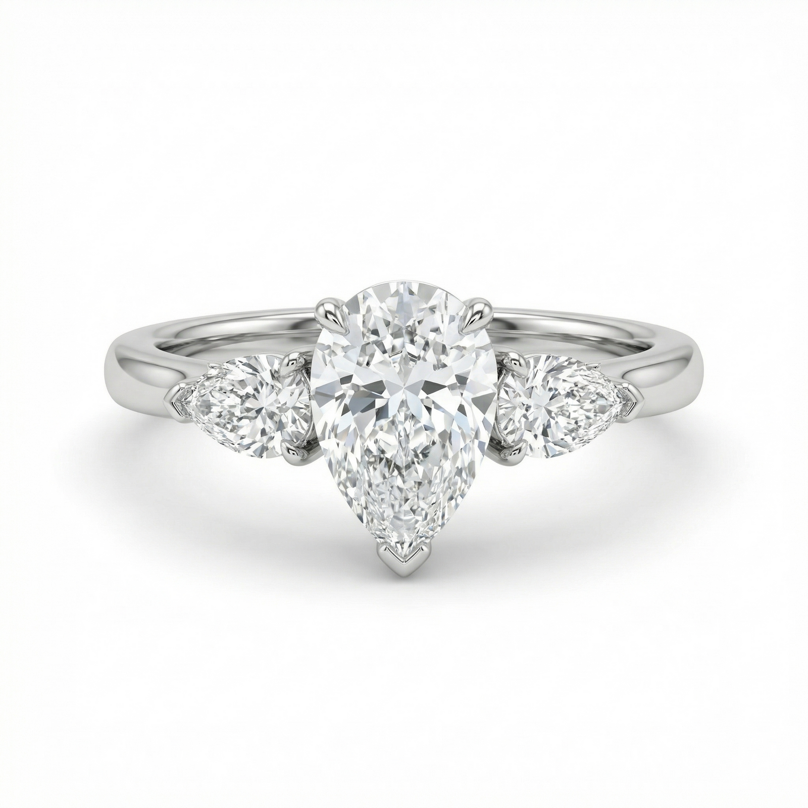Platinum pear three-stone lab diamond engagement ring by M Grace Jewelry