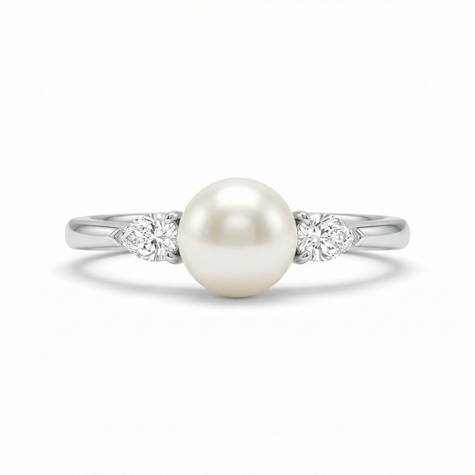 Akoya pearl and pear diamond ring in platinum — M Grace Jewelry