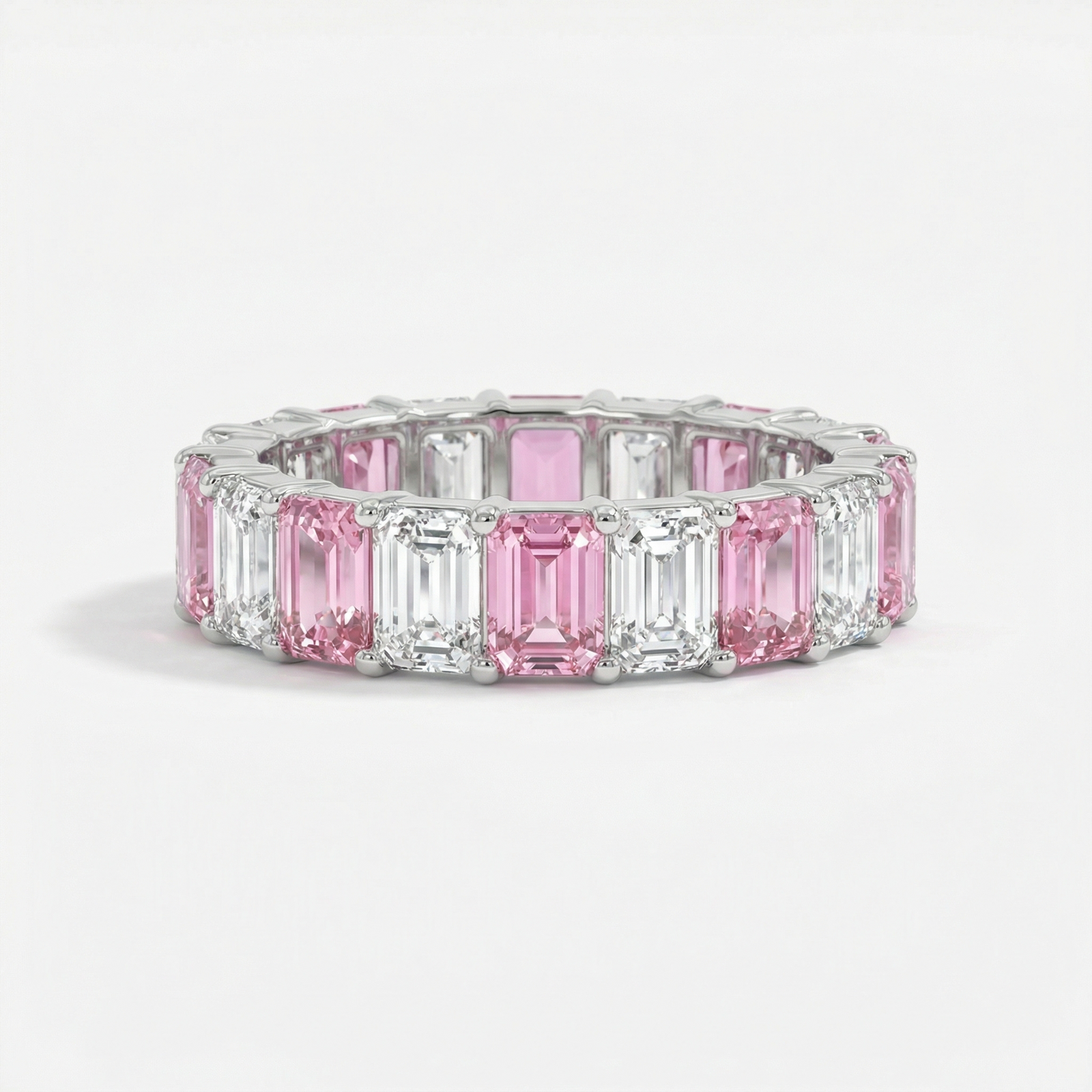 Petal pink sapphire and diamond eternity ring in platinum — M Grace Jewelry