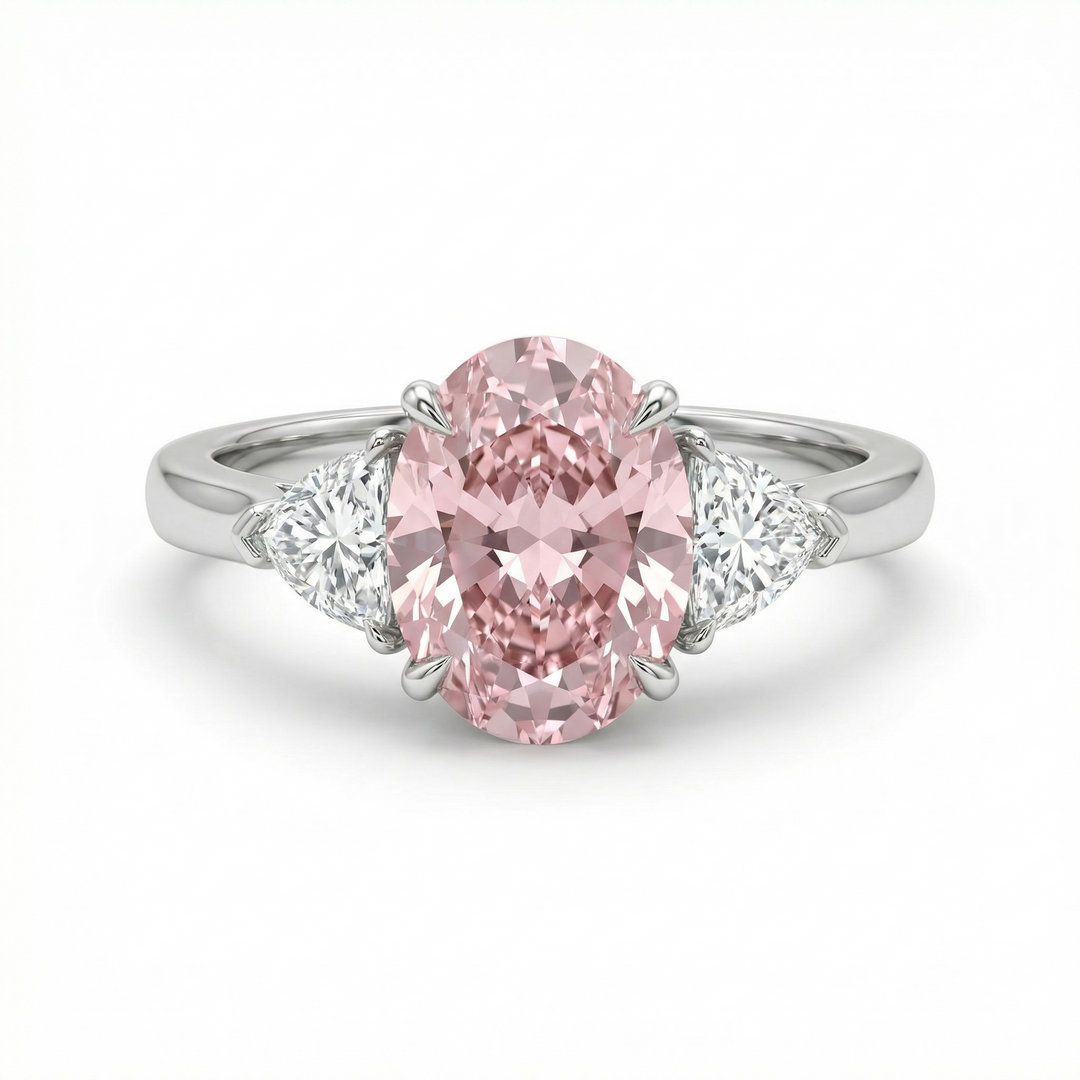 Fancy intense pink oval lab diamond ring in platinum, M Grace Jewelry