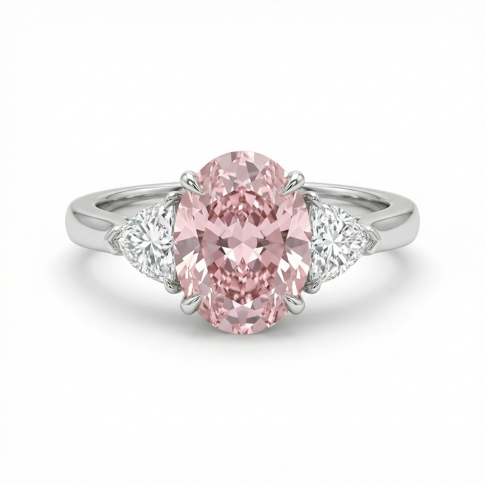 Fancy intense pink oval lab diamond ring in platinum, M Grace Jewelry