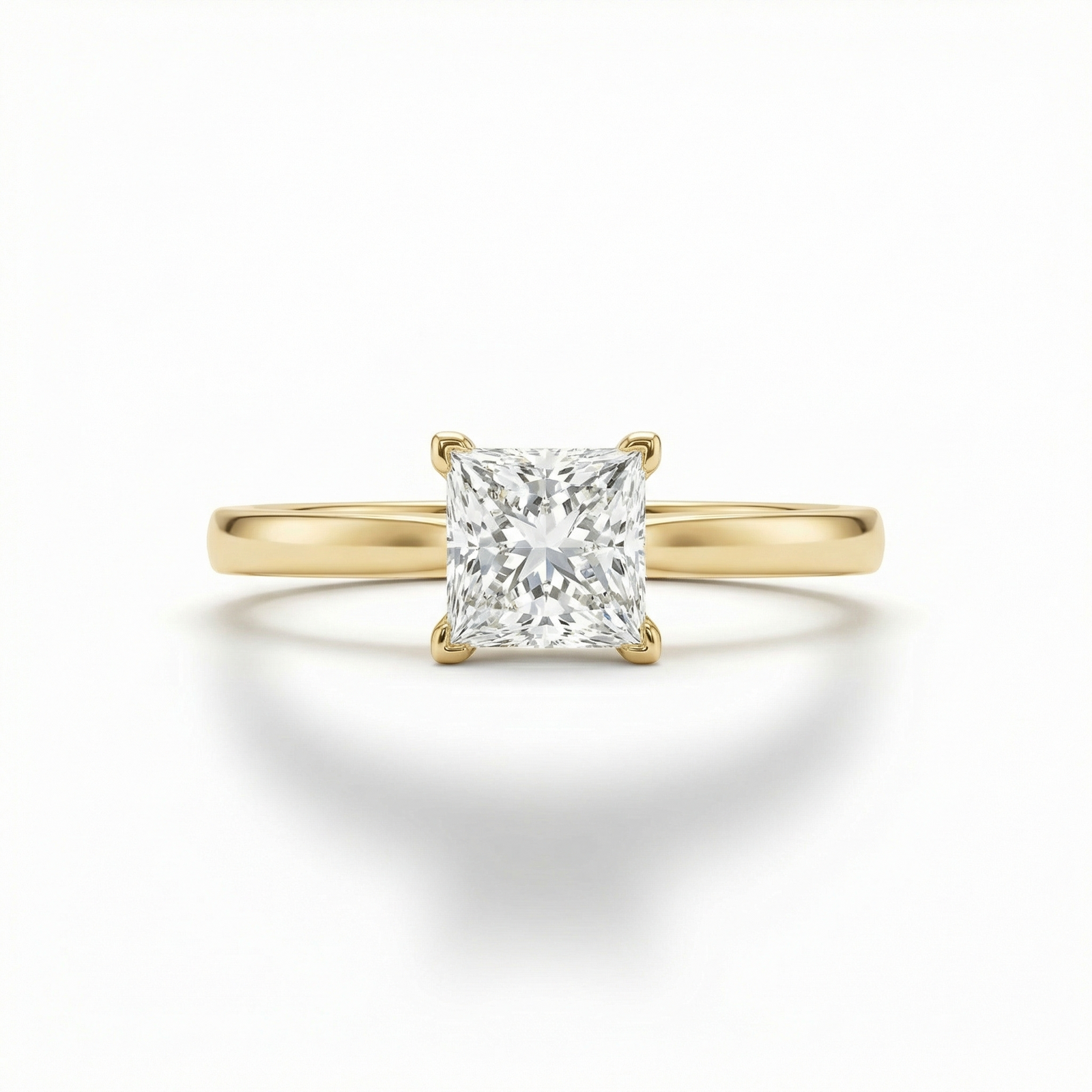 Yellow Gold princess-cut lab diamond solitaire ring by M Grace Jewelry