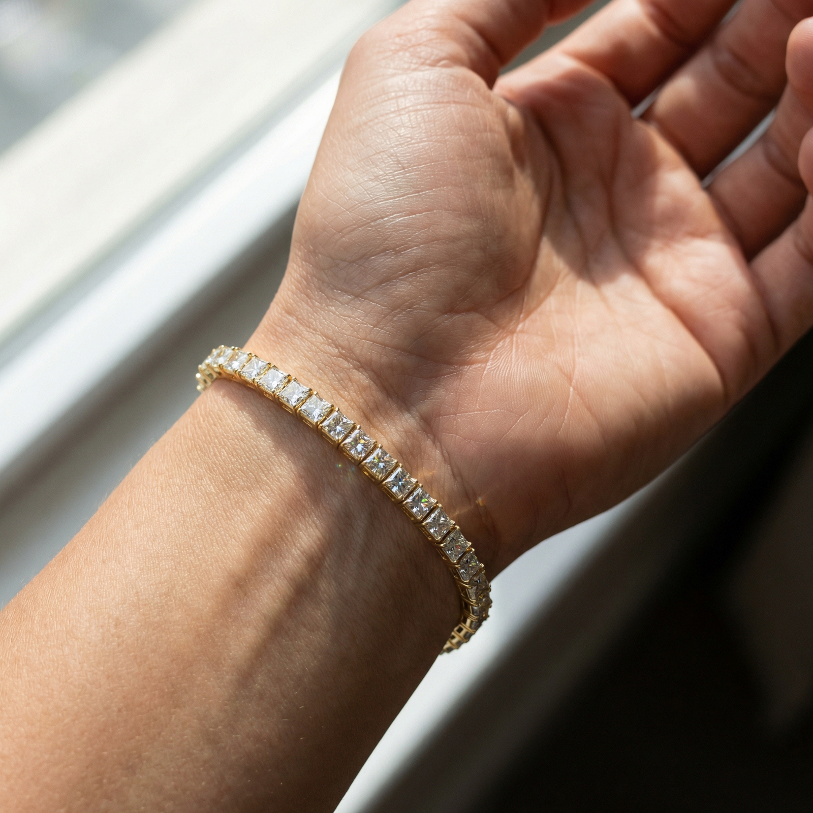 Princess-cut lab diamond tennis bracelet in gold — M Grace Jewelry