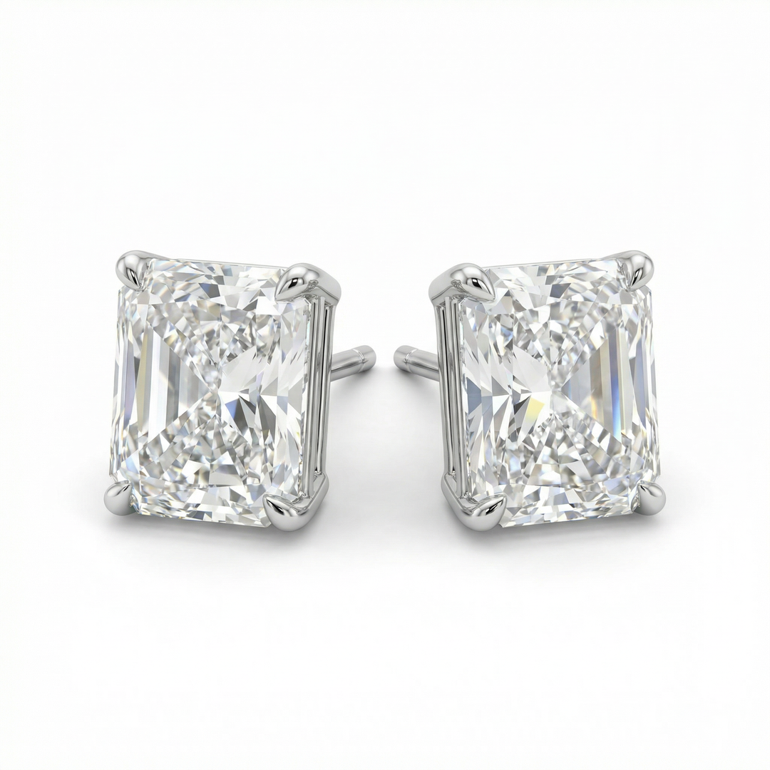 Platinum radiant-cut lab-grown diamond stud earrings by M Grace Jewelry