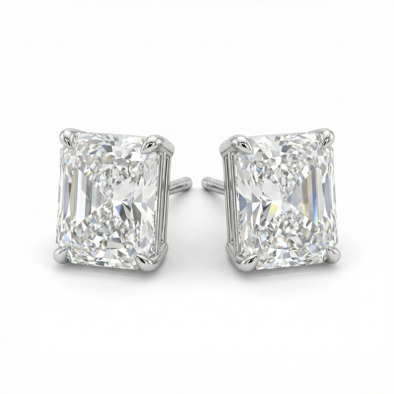 Platinum radiant-cut lab-grown diamond stud earrings by M Grace Jewelry