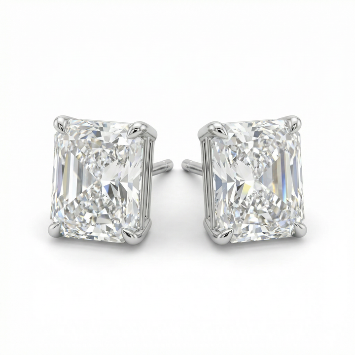 Platinum radiant-cut lab-grown diamond stud earrings by M Grace Jewelry