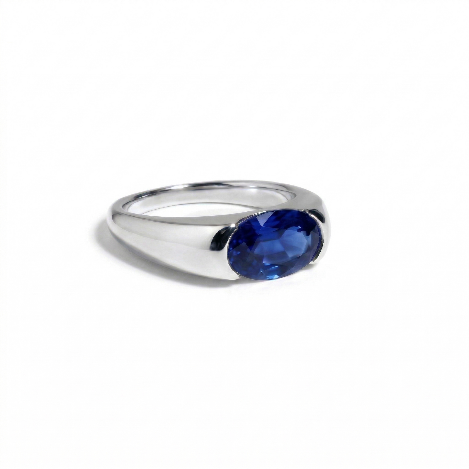 Lab-grown sapphire orbit ring in platinum — M Grace Jewelry