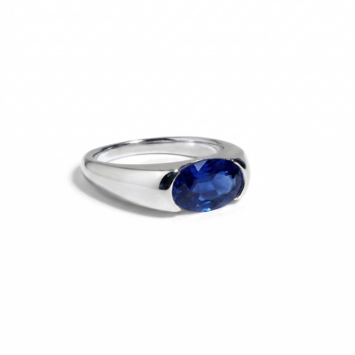 Lab-grown sapphire orbit ring in platinum — M Grace Jewelry