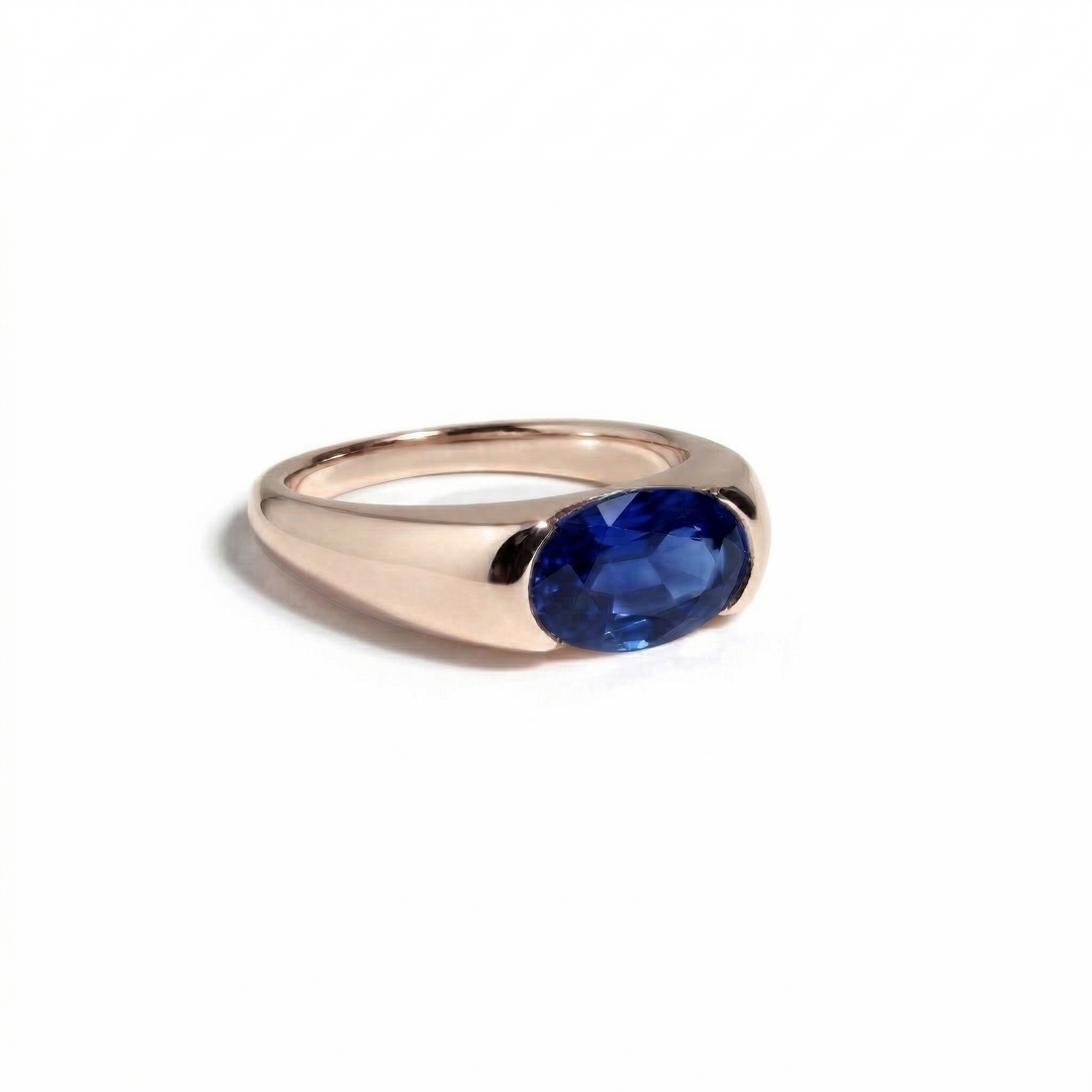 Lab-grown sapphire orbit ring in rose gold — M Grace Jewelry