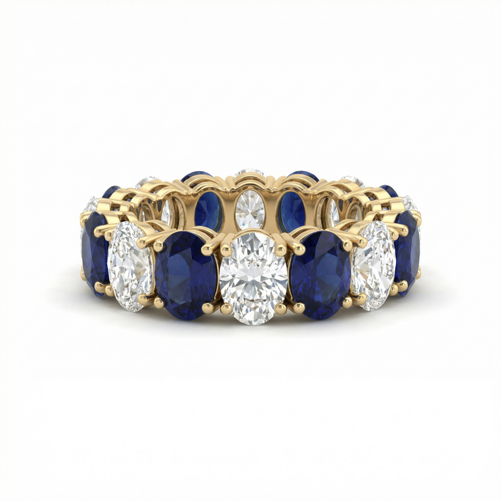 18K Yellow Gold Oval Sapphire Diamond Eternity Ring — M Grace Jewelry