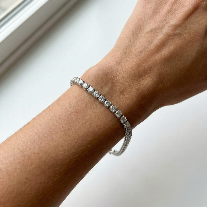 Platinum round brilliant-cut lab diamond tennis bracelet — M Grace Jewelry