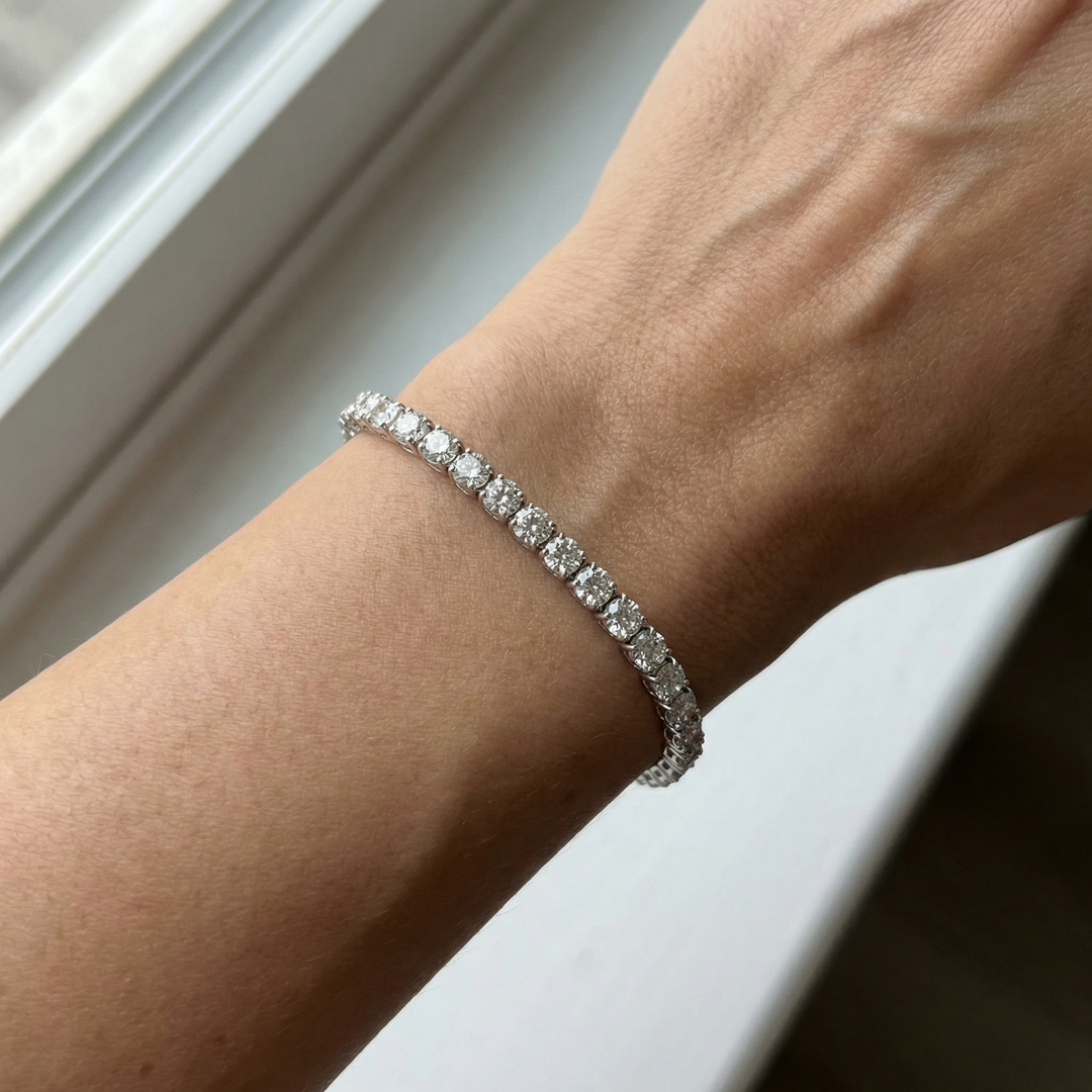 Platinum round brilliant-cut lab diamond tennis bracelet — M Grace Jewelry