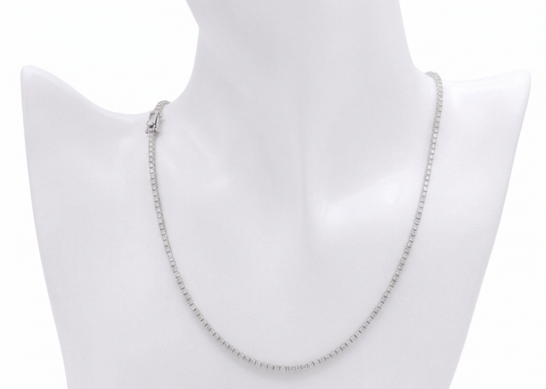 Round brilliant diamond tennis necklace in platinum — M Grace Jewelry