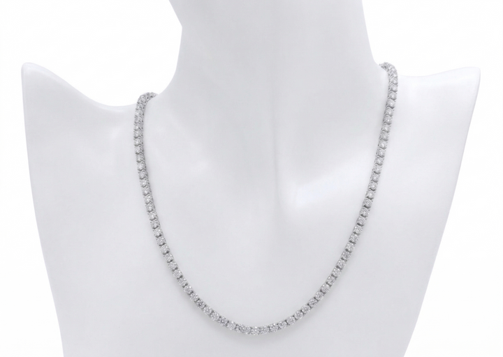 Round brilliant diamond tennis necklace in platinum — M Grace Jewelry