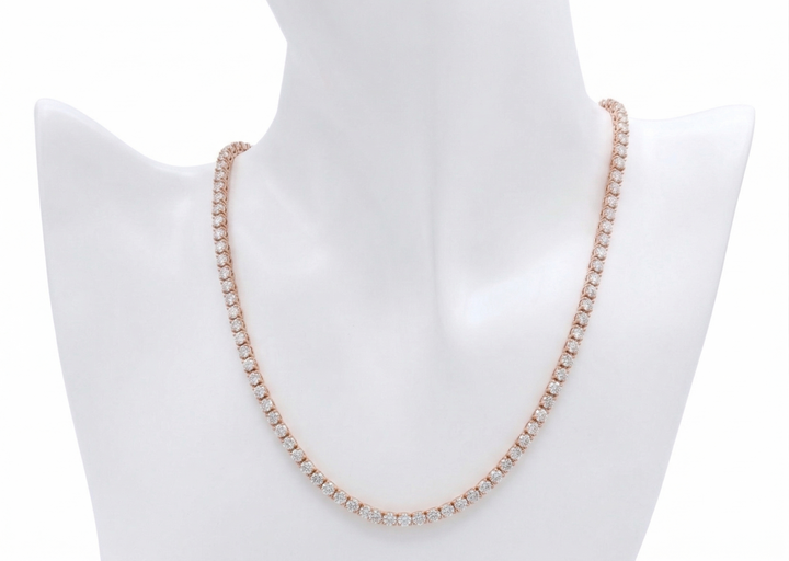 Round brilliant diamond tennis necklace in rose gold — M Grace Jewelry