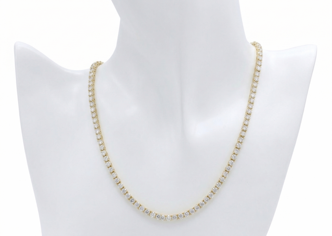 Round brilliant diamond tennis necklace in yellow gold — M Grace Jewelry