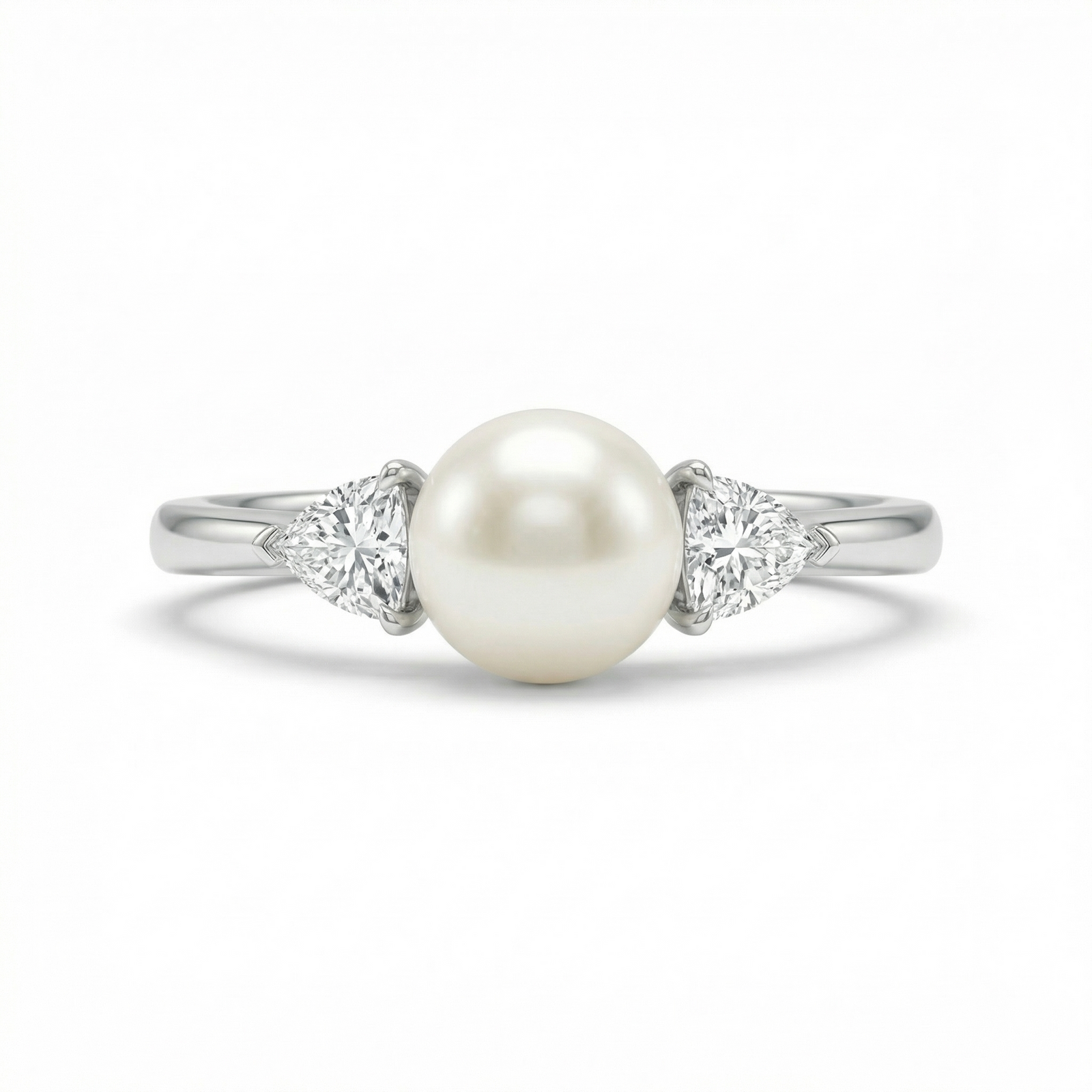 Akoya pearl and trillion diamond platinum ring — M Grace Jewelry