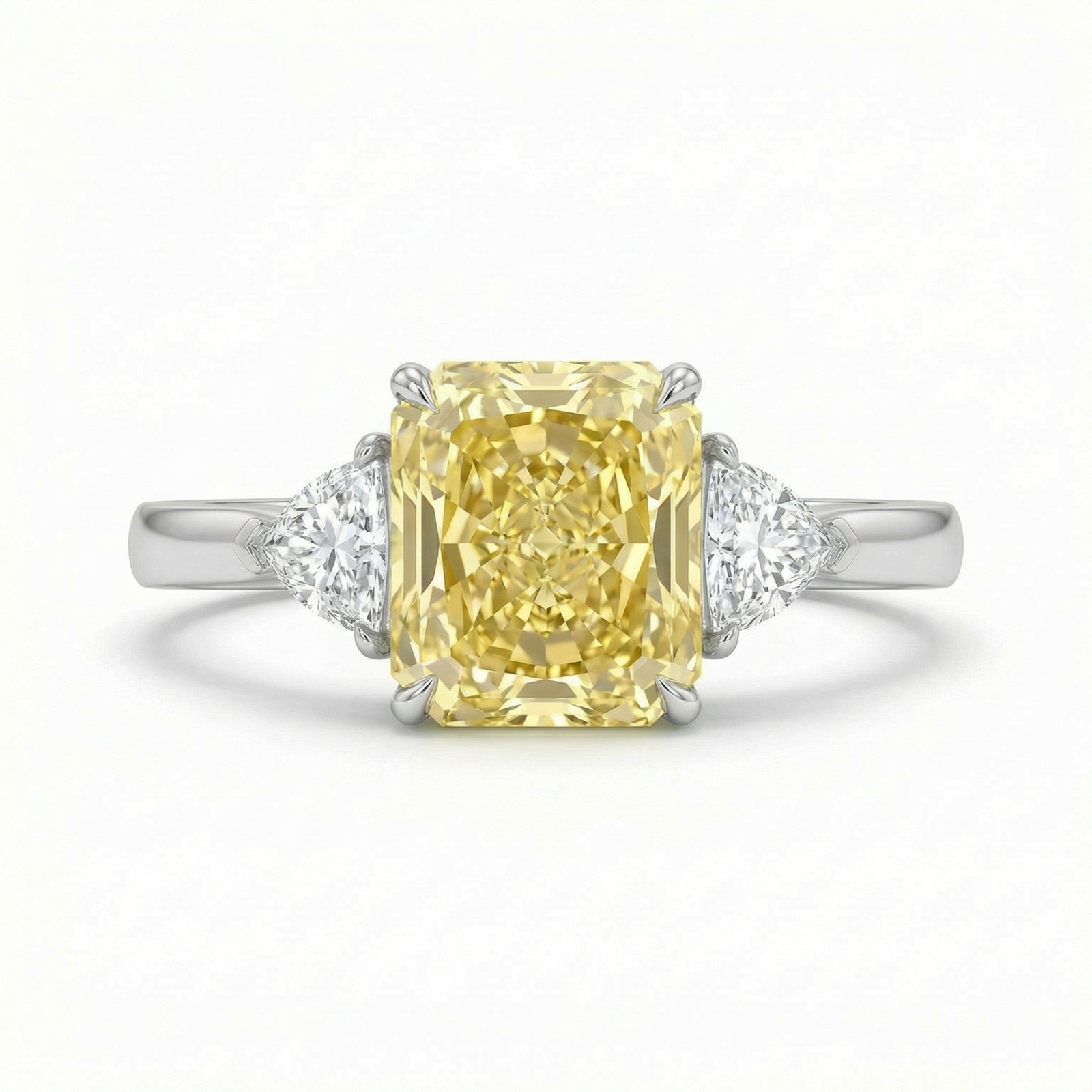 Fancy Intense Yellow radiant-cut lab diamond ring with trillion sides, M Grace Jewelry