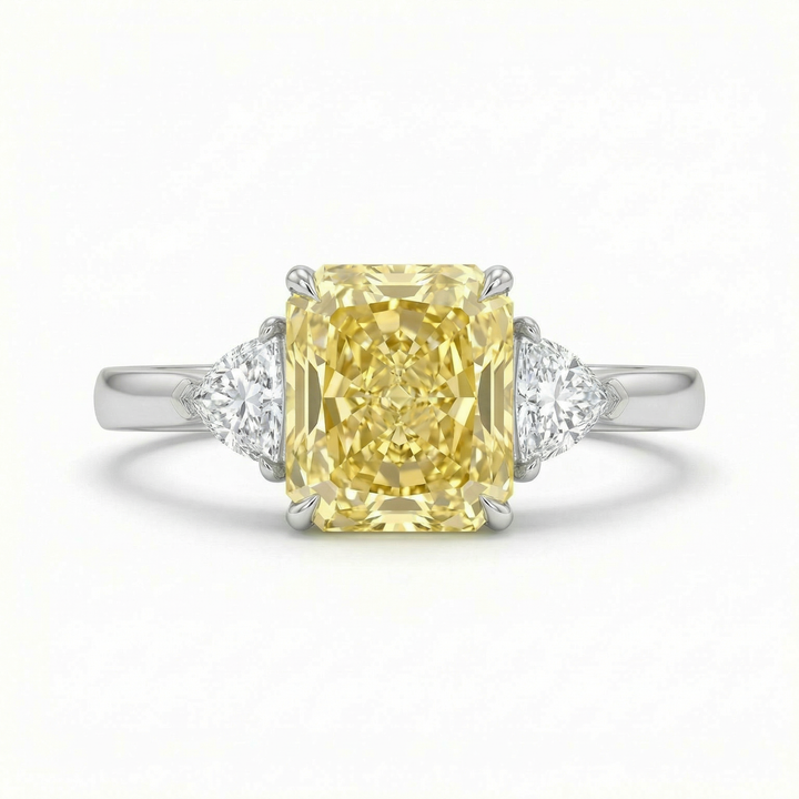 Fancy Intense Yellow radiant-cut lab diamond ring with trillion sides, M Grace Jewelry