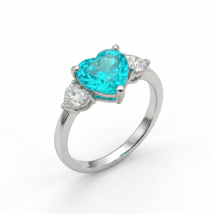 Platinum triple heart Paraiba tourmaline and diamond ring — M Grace Jewelry